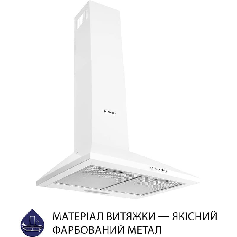 Витяжка MINOLA HK 5214 WH 700 LED Додатково Комплектація: Алюмінієвий фільтр, гарантійний талон, гофра, інструкція, мікрофіша, монтажний комплект, зворотний клапан, шнур з вилкою, енергокартка