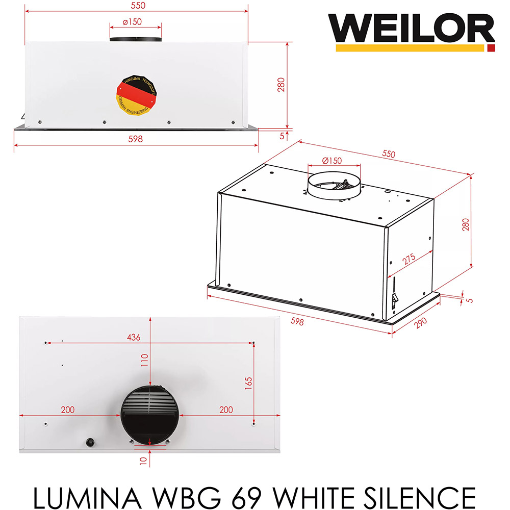 Фото 14 Витяжка WEILOR LUMINA WBG 69 White Silence (УТ000004556)