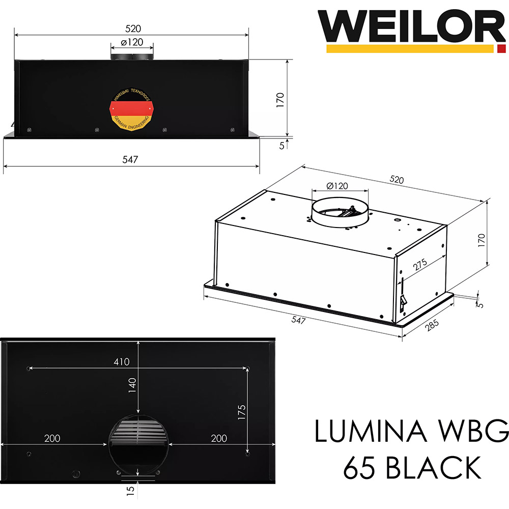 В Фокстрот Вытяжка WEILOR LUNA WBG 55 Black (УТ000004608)