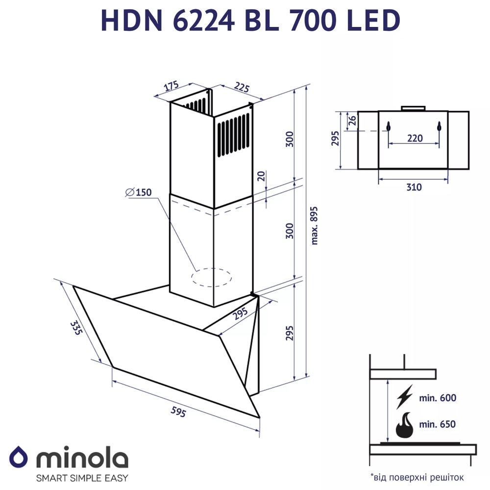 В Украине Вытяжка MINOLA HDN 6224 BL 700 LED