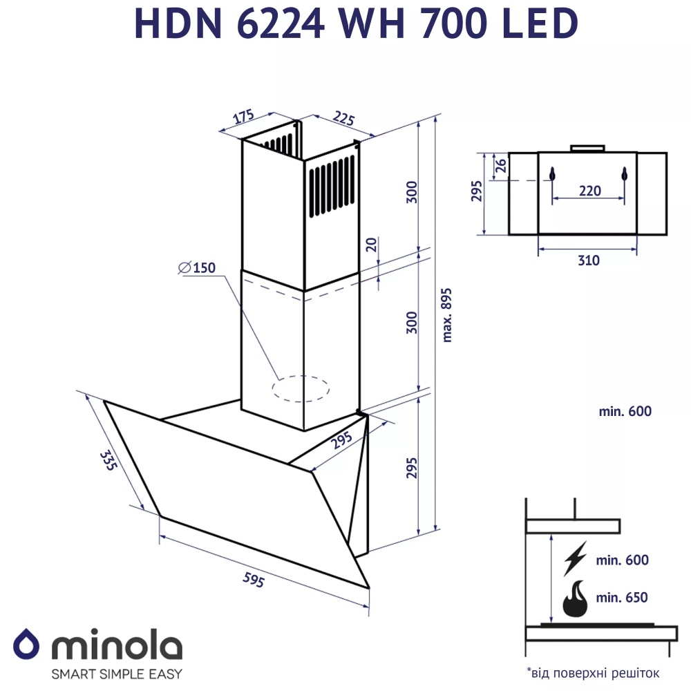 В Україні Витяжка MINOLA HDN 6224 WH 700 LED