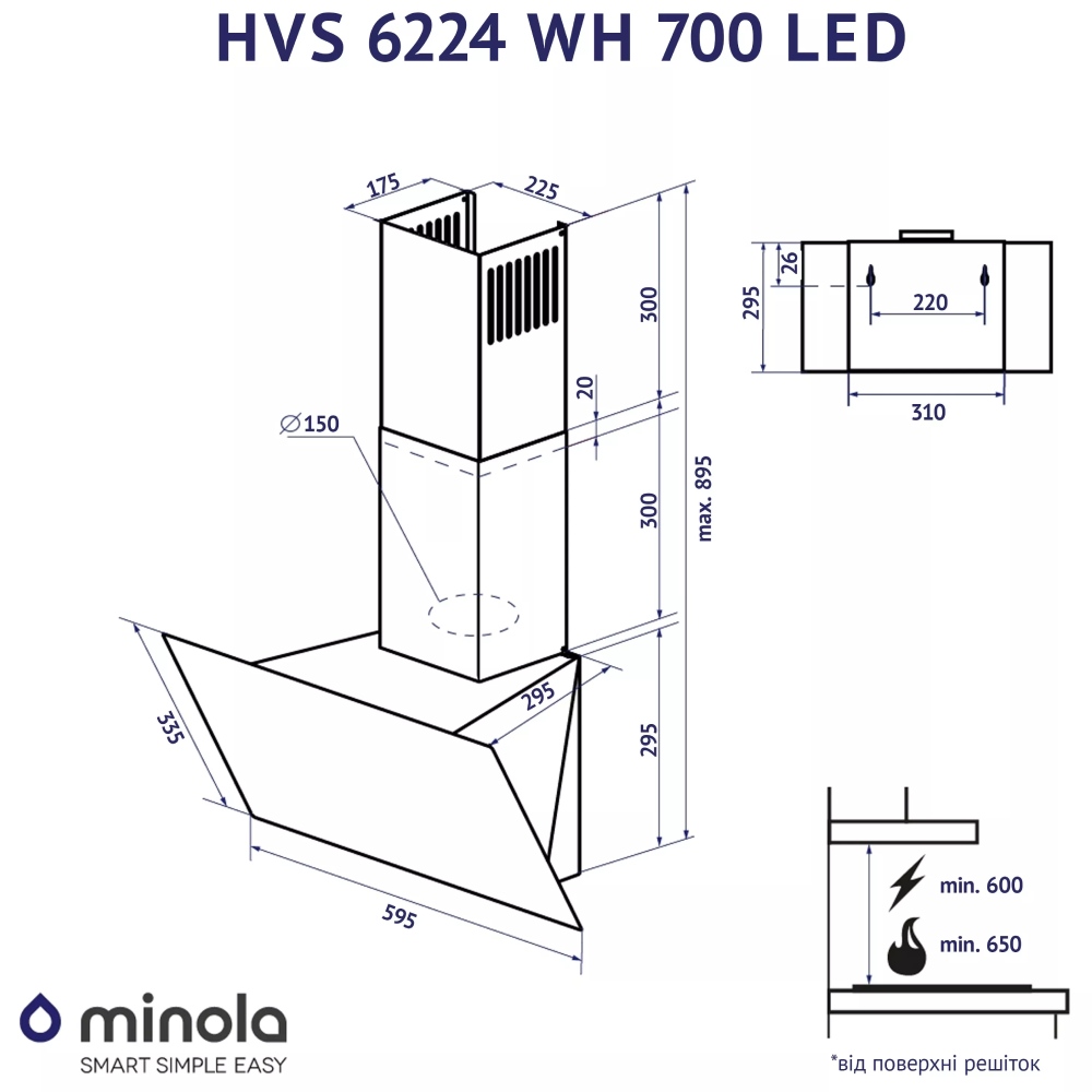 В Украине Вытяжка MINOLA HVS 6224 WH 700 LED