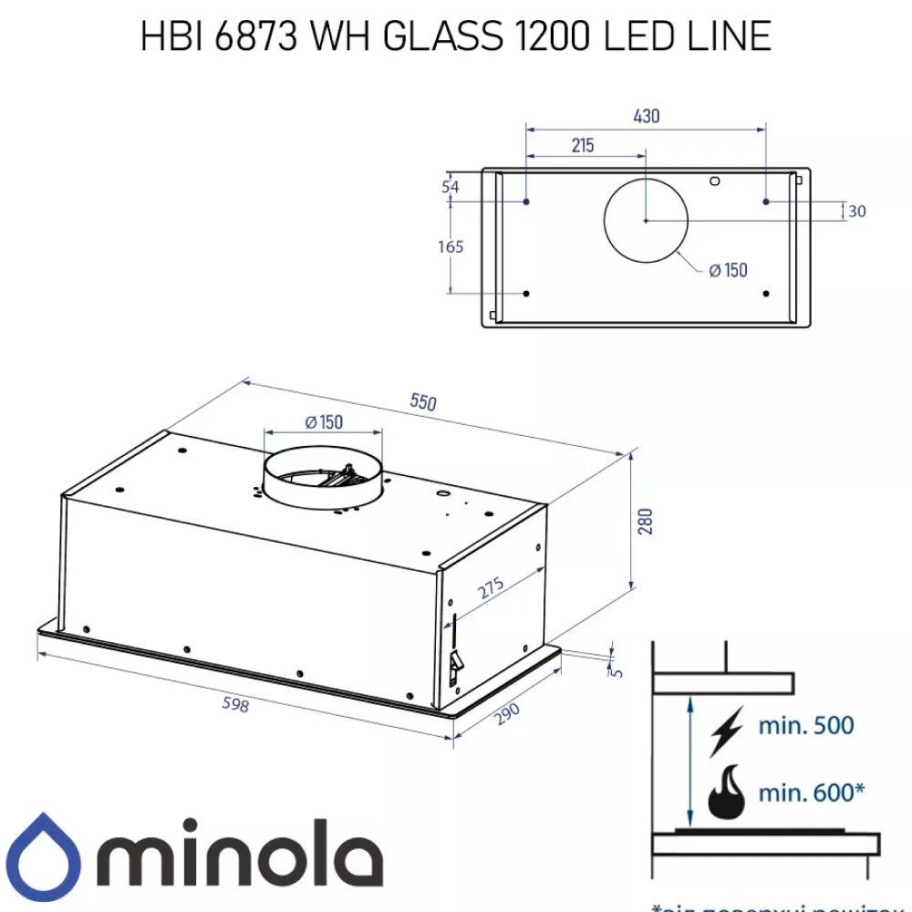Фото 18 Витяжка MINOLA HBI 6873 WH GLASS 1200 LED Line