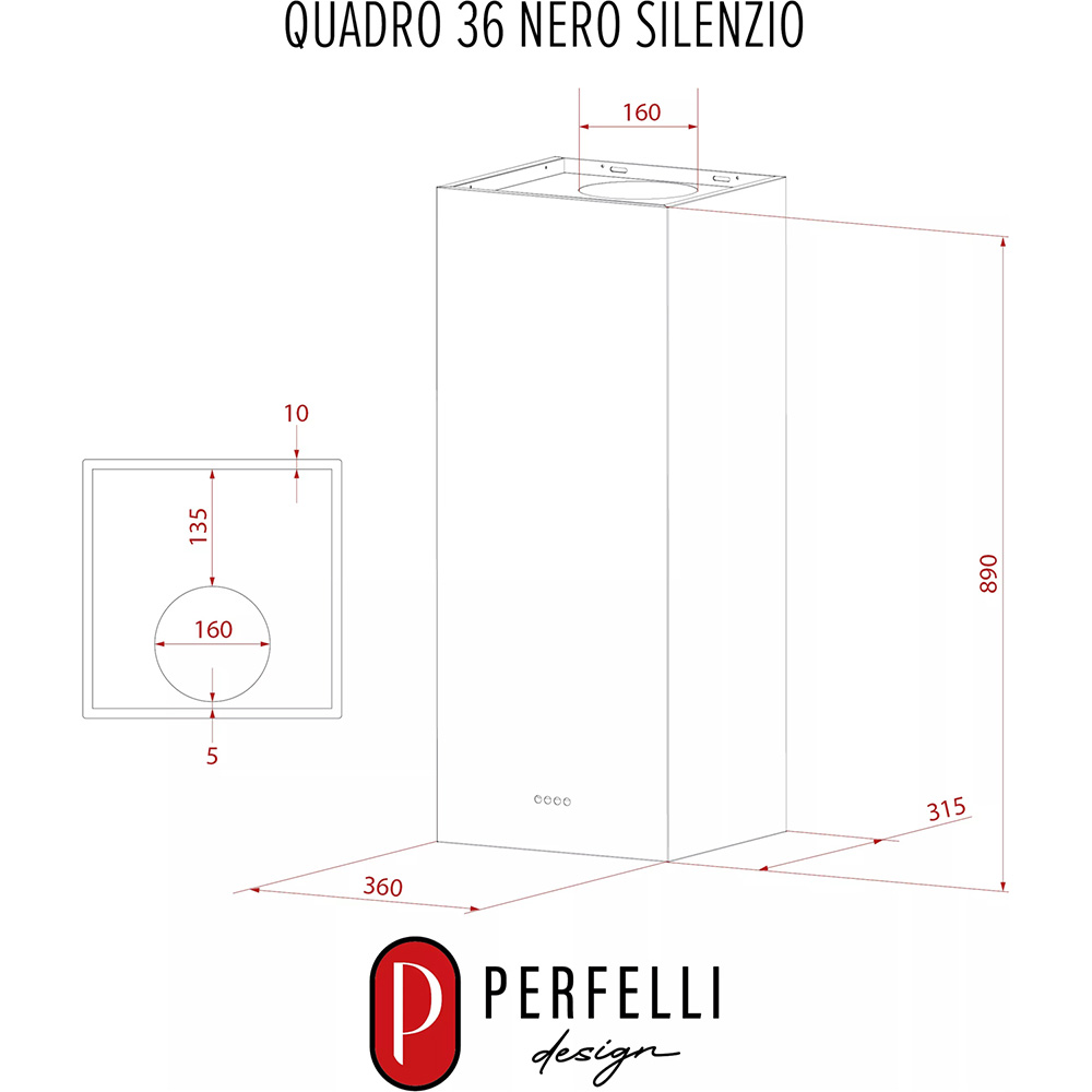 Обзор Вытяжка PERFELLI DESIGN QUADRO 36 NERO SILENZIO