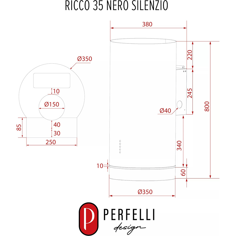 Обзор Вытяжка PERFELLI Design Ricco 35 Nero Silenzio