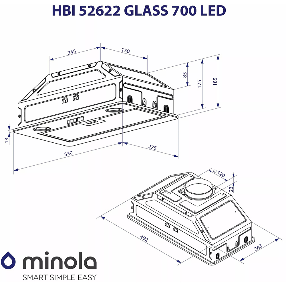 Зображення Витяжка MINOLA HBI 52622 BL GLASS 700 LED