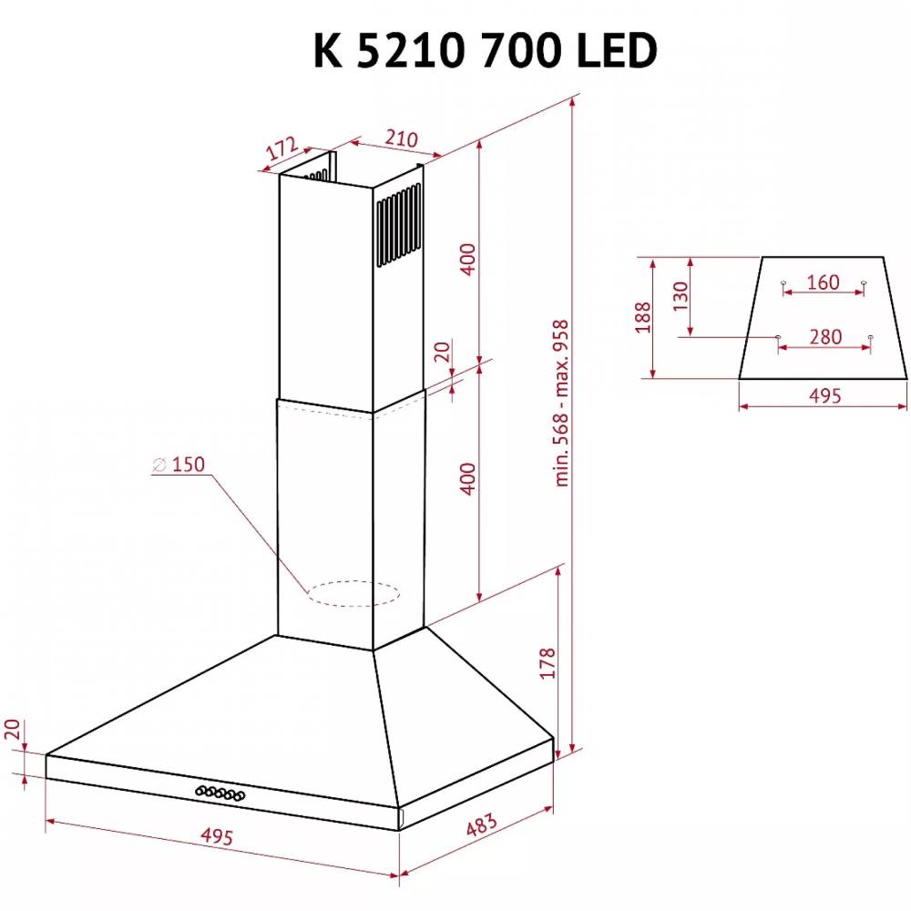 В Україні Витяжка PERFELLI K 5210 BL 700 LED