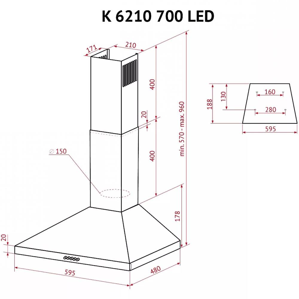 В Украине Вытяжка PERFELLI K 6210 BL 700 LED