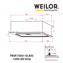Витяжка WEILOR PBSR 72651 GLASS BL 1300 LED Strip