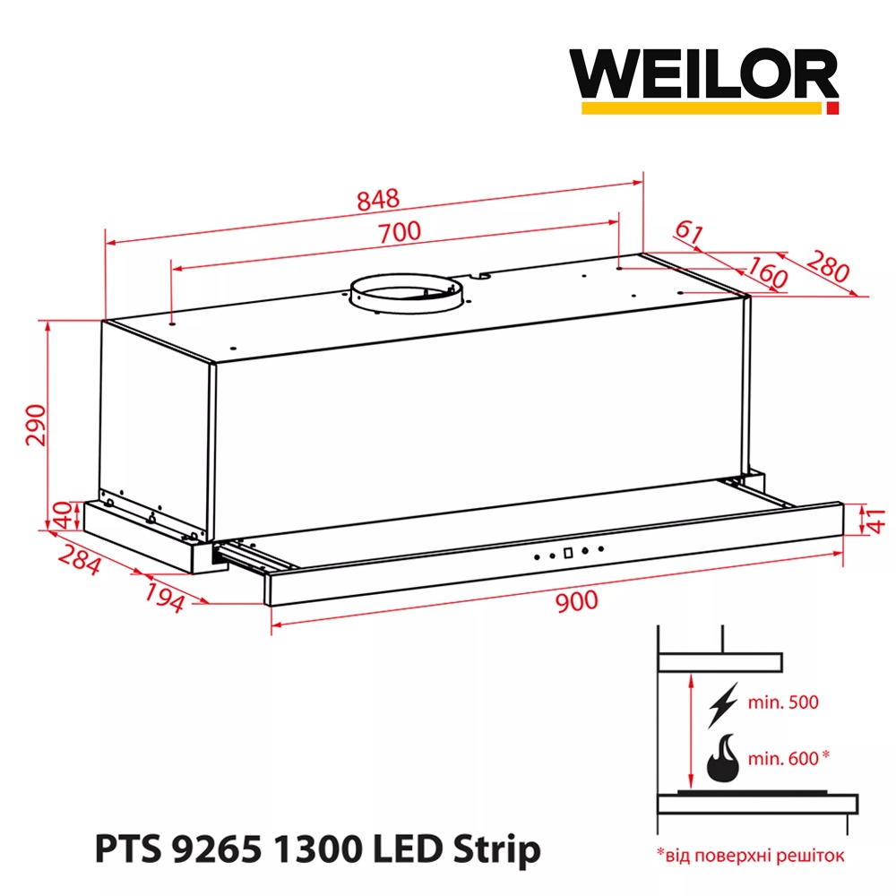 Фото 16 Витяжка WEILOR PTS 9265 BL 1300 LED Strip
