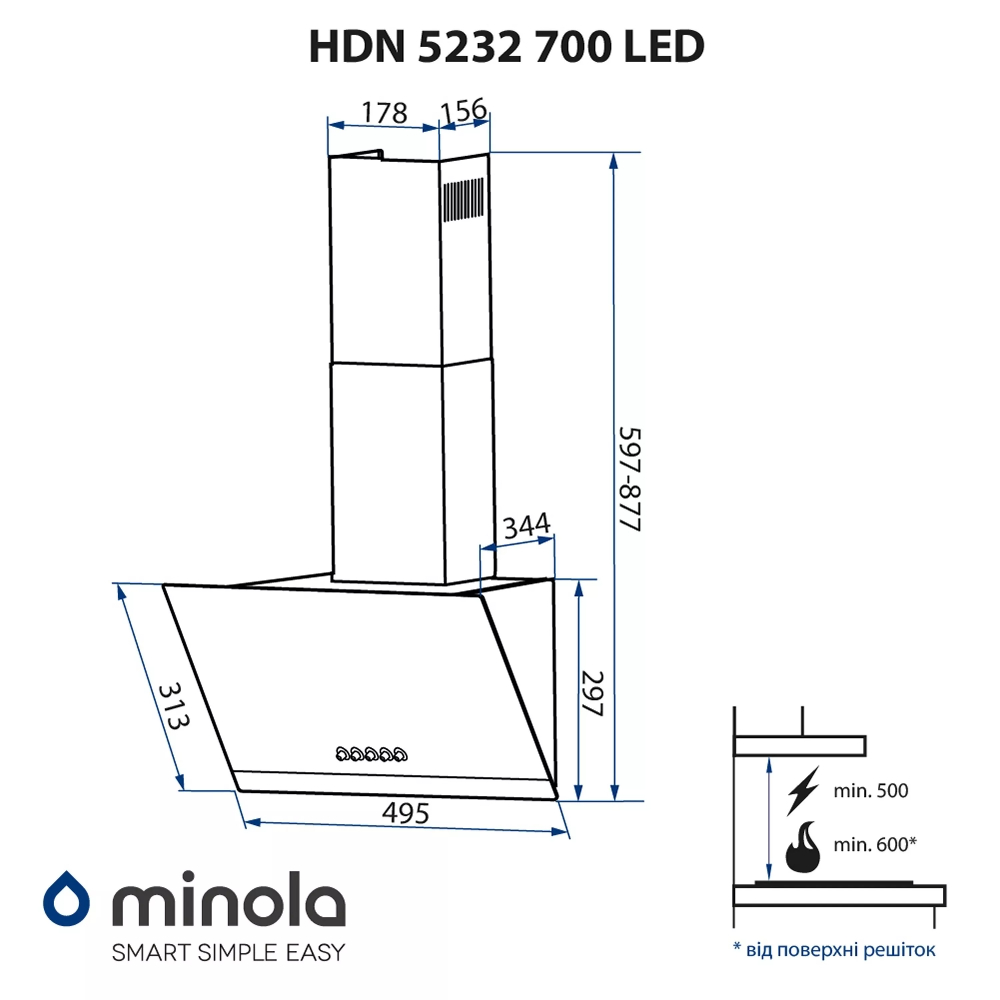В інтернет магазині Витяжка MINOLA HDN 5232 BL/INOX 700 LED