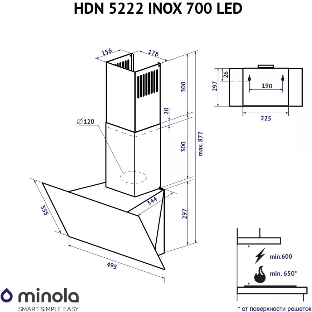 В интернет магазине Вытяжка MINOLA HDN 5222 BL/INOX 700 LED