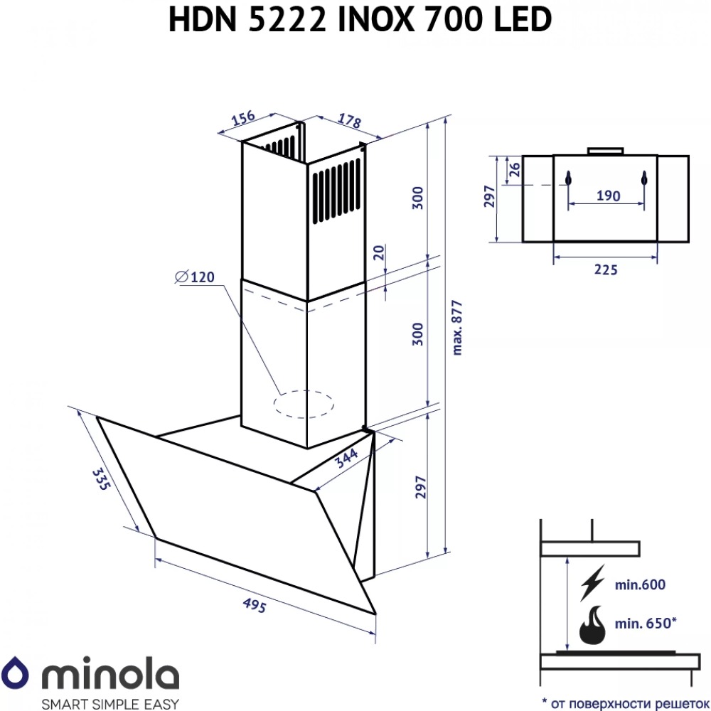 В интернет магазине Вытяжка MINOLA HDN 5222 WH/INOX 700 LED