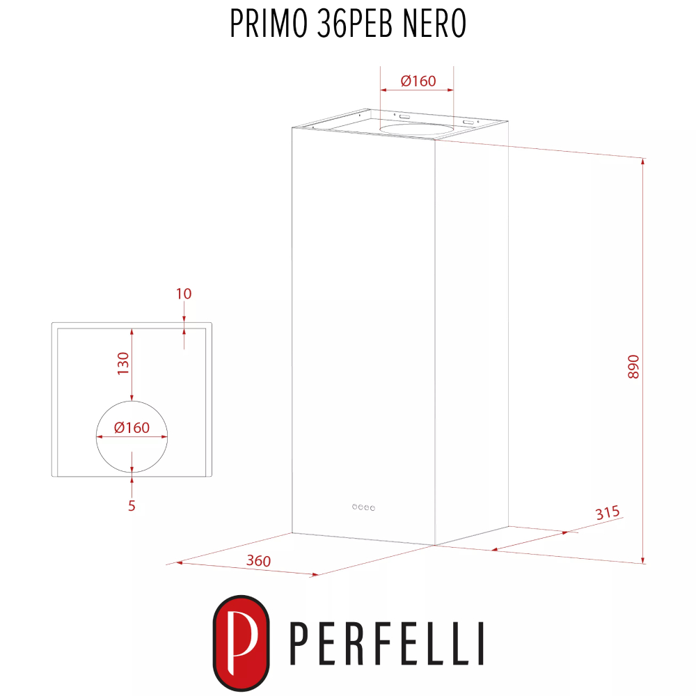 Фото 15 Вытяжка PERFELLI PRIMO 36PEB NERO