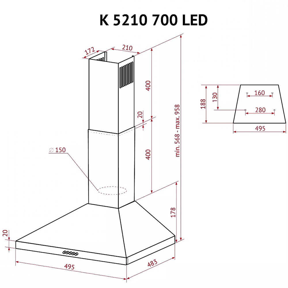 В Украине Вытяжка PERFELLI K 5210 I 700 LED Stainless Steel