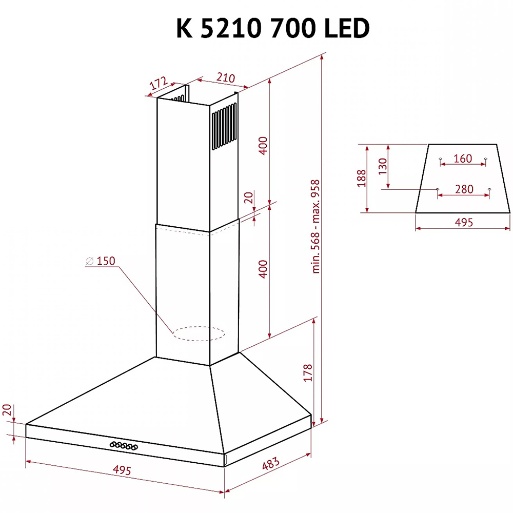 В Украине Вытяжка PERFELLI K 5210 WH 700 LED White