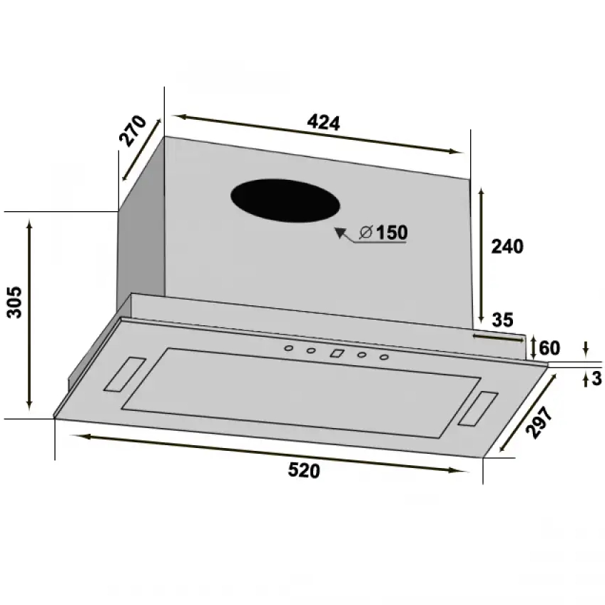 Вытяжка VENTOLUX PUNTO 52 BG (1400) TC MS FLED JET Мощность мотора 330