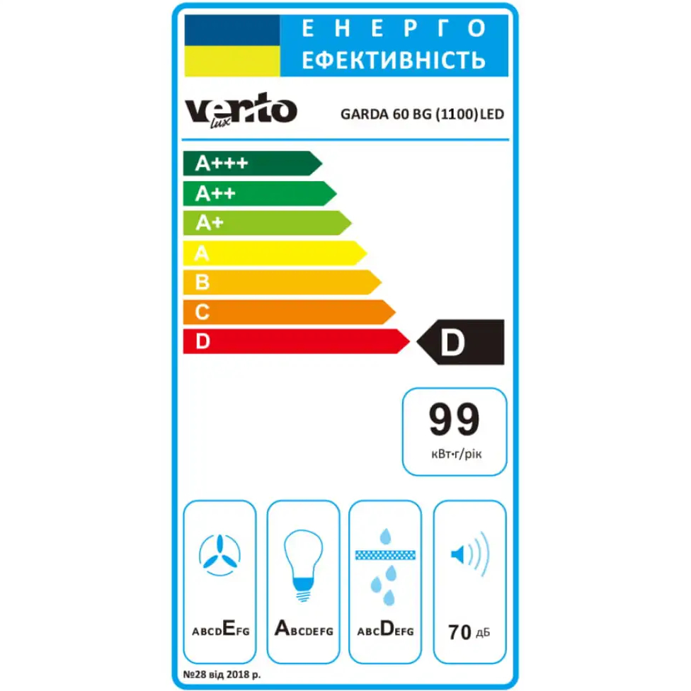 Зовнішній вигляд Витяжка VENTOLUX GARDA 60 MBG (1100) LED