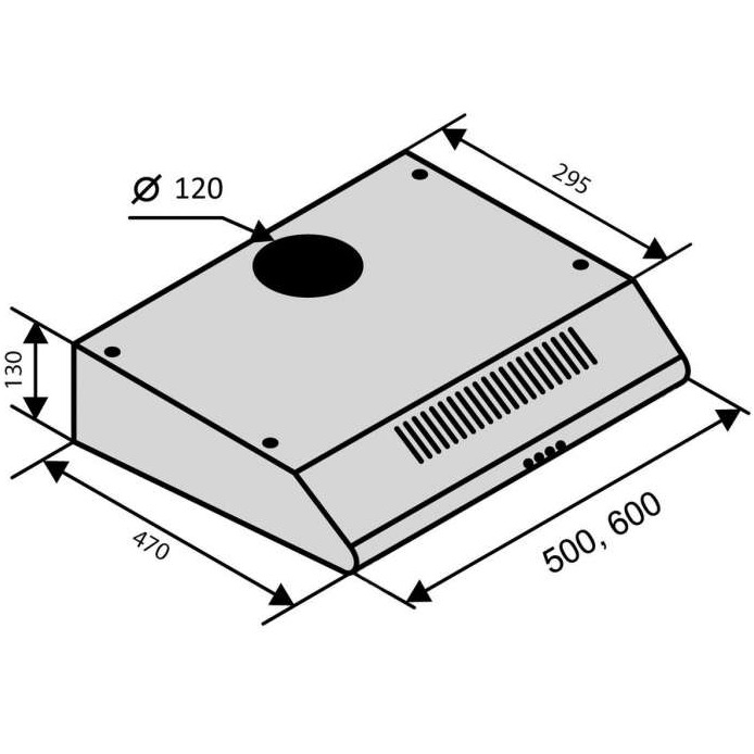 Зовнішній вигляд Витяжка VENTOLUX PARMA 50 INOX
