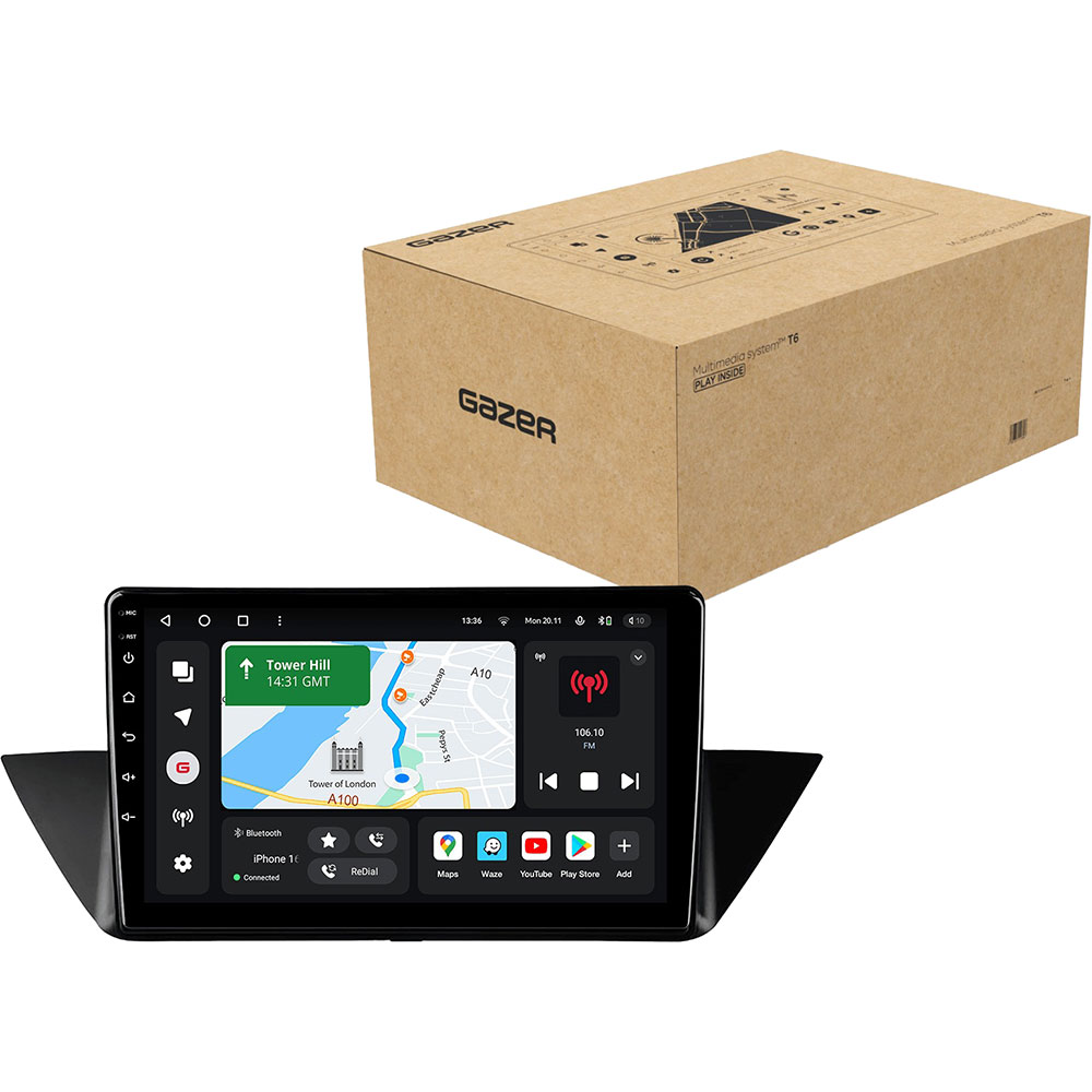 Автомагнітола GAZER T6010-E84 PRO MAX для BMW X1 (E84) 2009-2012 Додатково CarPlay; Android Auto; Підтримка кнопок на кермі; Підтримка оригінального підсилювача; Підтримка оригінальної камери; Режим поділу екрана; Голосове керування; ОС: Android 10; Пам'ят: 6/128 гб;