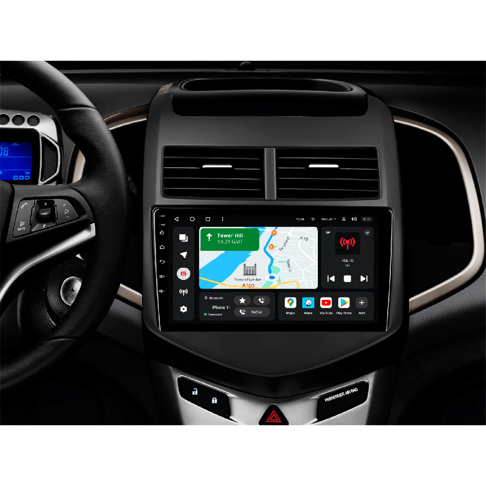 Автомагнітола GAZER T6009-T300 PRO MAX для Chevrolet Aveo 2 2011-2015 Додатково CarPlay; Android Auto; Мікрофон; Голосове керування; 4G (LTE); 3G; GPS модуль; ОЗУ: 6 Гб, Вбудована пам'ять: 128 Гб; Розділення екрану; Швидке пробудження; Голосове керування;; Підтримка IPAS; Підтримка PDC; Підтримка TPMS