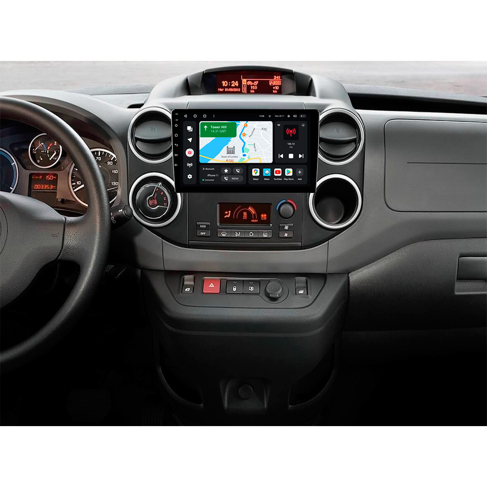 Автомагнітола GAZER T6009-B9 PRO MAX для Citroen Berlingo 2 (B9) 2008-2019 Додатково CarPlay; Android Auto; Мікрофон; Голосове керування; 4G (LTE); 3G; GPS модуль; ОЗУ: 6 Гб, Вбудована пам'ять: 128 Гб; Розділення екрану; Швидке пробудження; Голосове керування;; Підтримка IPAS; Підтримка PDC; Підтримка TPMS