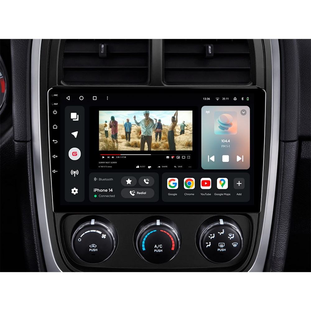 Автомагнітола GAZER T6009-PM PRO MAX для Dodge Caliber (PM) 2009-2013 Додатково CarPlay; Android Auto; Мікрофон; Голосове керування; 4G (LTE); 3G; GPS модуль; ОЗУ: 6 Гб, Вбудована пам'ять: 128 Гб; Розділення екрану; Швидке пробудження; Голосове керування; Підтримка IPAS; Підтримка PDC; Підтримка TPMS