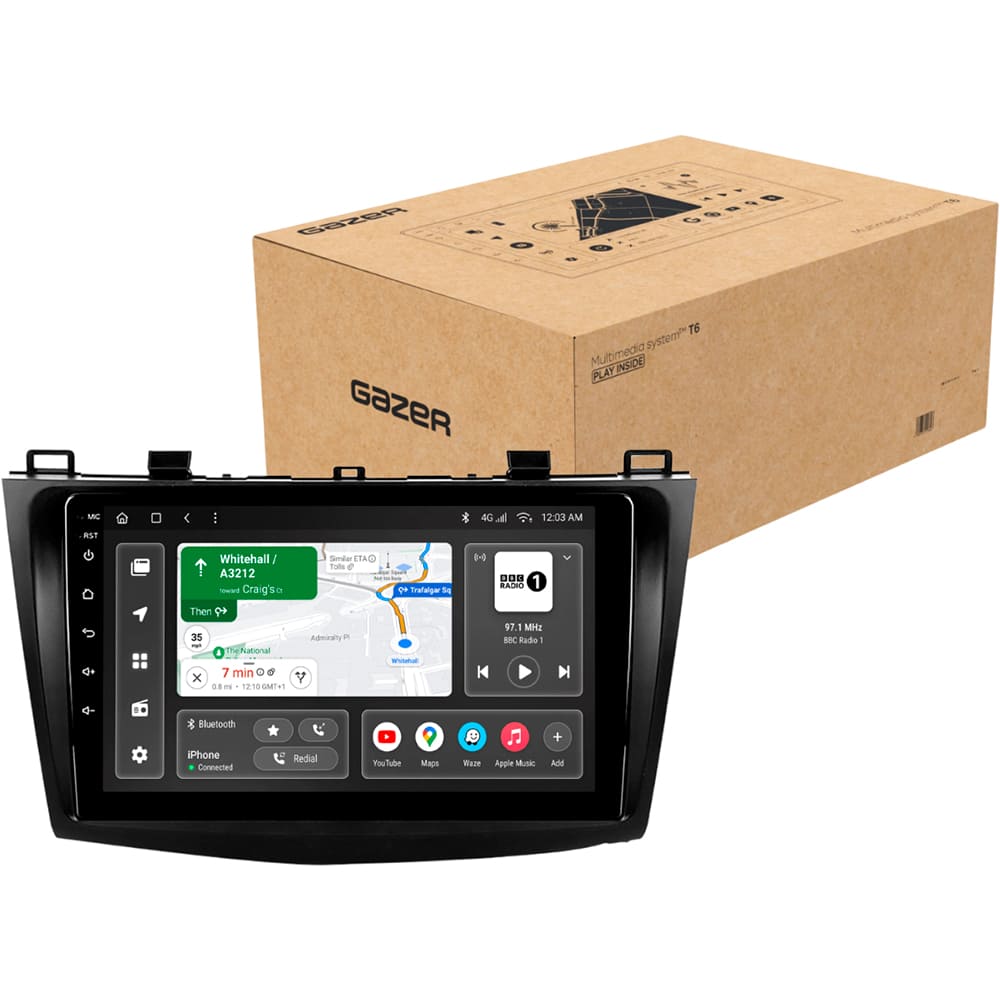 Автомагнитола GAZER T6009-BL PRO MAX (41586) Дополнительно CarPlay; Android Auto; Микрофон; Голосовое управление; 4G (LTE); 3G; GPS-модуль; ОЗУ: 6 Гб, Встроенная память: 128 Гб; Разделение экрана; Быстрое пробуждение; Поддержка IPAS; Поддержка PDC; Поддержка TPMS