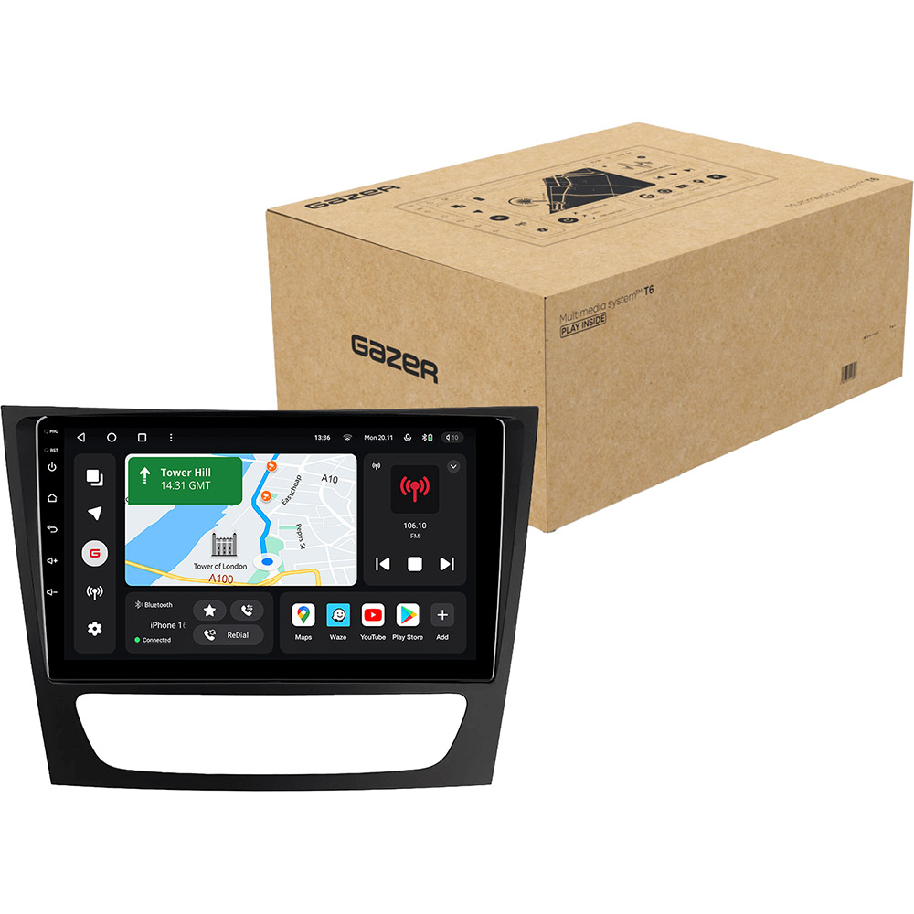 Автомагнітола GAZER T6009-W211 PRO MAX для Mercedes-Benz E-Class (S211, W211) 2002-2009 (42272) Додатково Комплектація: Автомагнітола; Кабелі підключення входів/виходів; Мікрофон; GPS Антена; LTE Антена; USB кабелі; Кріпильні гвинти; Інструкція; SIM-картка