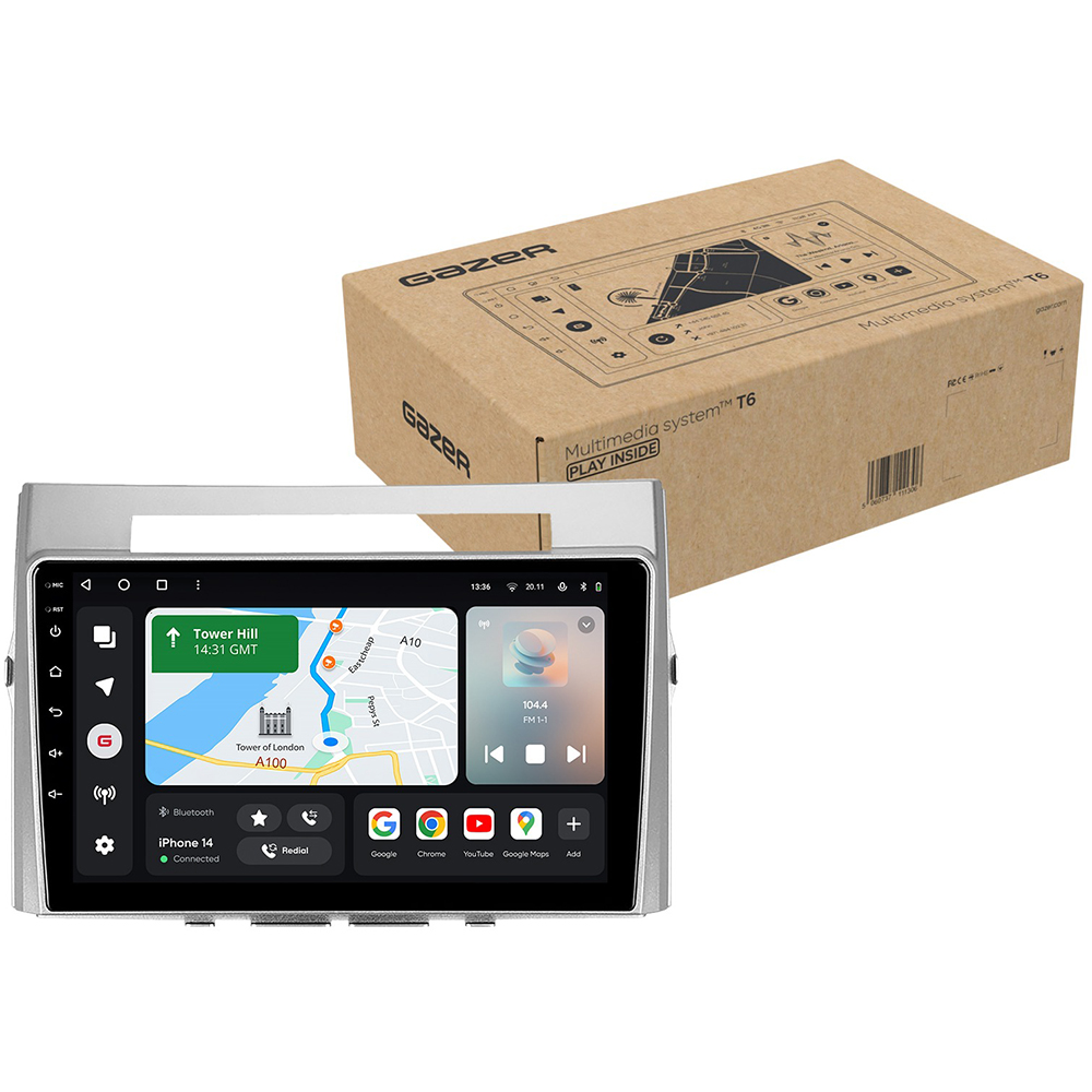 Автомагнитола GAZER T6009-AR10 для Toyota Corolla, Verso AR10 2004-2009 (77704) Дополнительно CarPlay; Android Auto; Микрофон; Голосовое управление; 4G (LTE); 3G; GPS-модуль