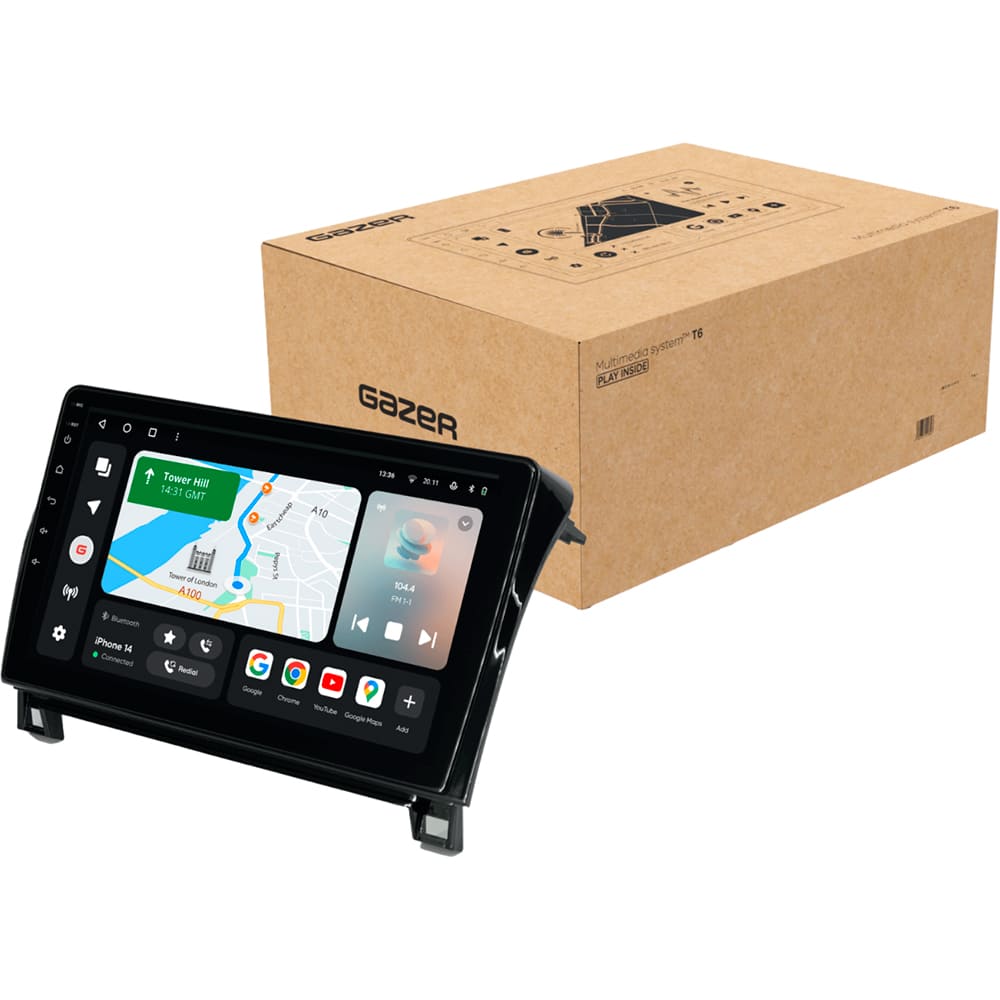 Автомагнітола GAZER T6509-PF3 PRO MAX (62047) Додатково CarPlay; Android Auto; Мікрофон; Голосове керування; 4G (LTE); 3G; GPS модуль; ОЗУ: 6 Гб, Вбудована пам'ять: 128 Гб; Розділення екрану; Швидке пробудження; Підтримка IPAS; Підтримка PDC; Підтримка TPMS