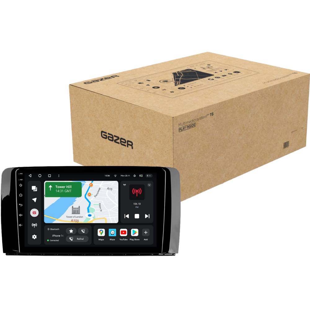 Автомагнітола GAZER T6009-W251 для Mercedes-Benz R-Class, R280, R300, R320 (W251) 2005-2017 (78486) Додатково Комплектація: Автомагнітола; Кабелі підключення входів/виходів; Мікрофон; GPS Антена; LTE Антена; USB кабелі; Кріпильні гвинти; Інструкція; SIM-картка