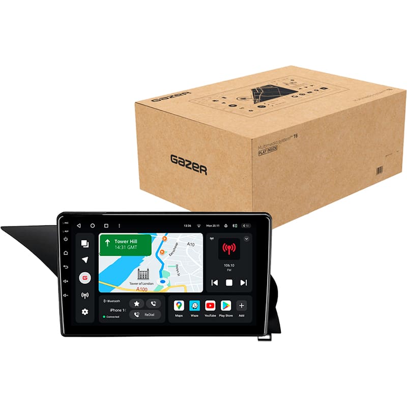 Автомагнітола GAZER T6009-X204 (78518) Додатково CarPlay; Android Auto; Мікрофон; 4G (LTE); 3G; GPS модуль; ОЗУ: 2 Гб; Вбудована пам'ять: 32 Гб; Розділення екрану; Швидке пробудження; Підтримка IPAS; Підтримка PDC; Підтримка TPMS