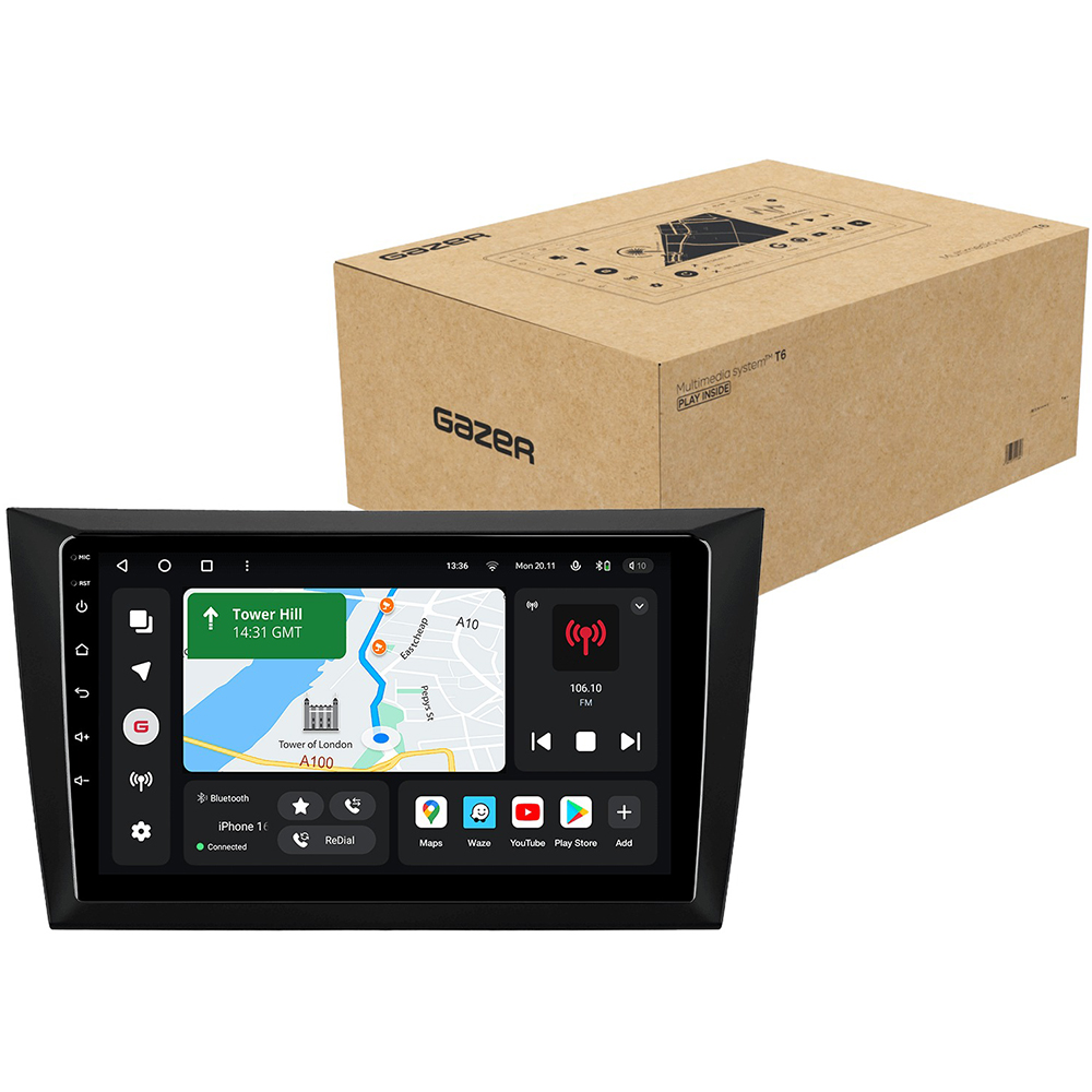 Автомагнітола GAZER T6009-5K PRO для Volkswagen Golf 6 (5K) 2008-2016 (79192) Додатково CarPlay; Android Auto; Мікрофон; Голосове керування; 4G (LTE); 3G; GPS-модуль, Вбудована пам'ять - 64 Гб, Оперативна пам'ять - 4096 МБ, Частота процесора - 2000 МГц, Кількість ядер - 8, Процесор - 2 ядра A75 2.0 ГГц + 6 ядер A55 1.8 ГГц, 12 нм