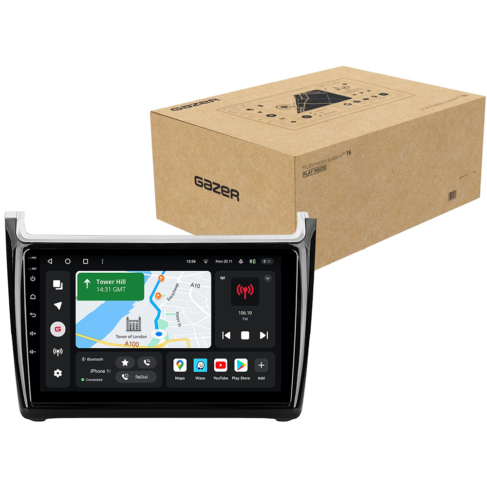 Автомагнитола GAZER T6009-6R PRO для Volkswagen Polo 5 (6R) 2008-2020 (79202) Дополнительно CarPlay; Android Auto; Микрофон; Голосовое управление; 4G (LTE); 3G; GPS-модуль, Встроенная память - 64 Гб, Оперативная память - 4096 МБ, Частота процессора - 2000 МГц, Количество ядер - 8, Процессор - 2 ядра A75 2.0 ГГц + 6 ядер A55 1.8 ГГц, 12 нм