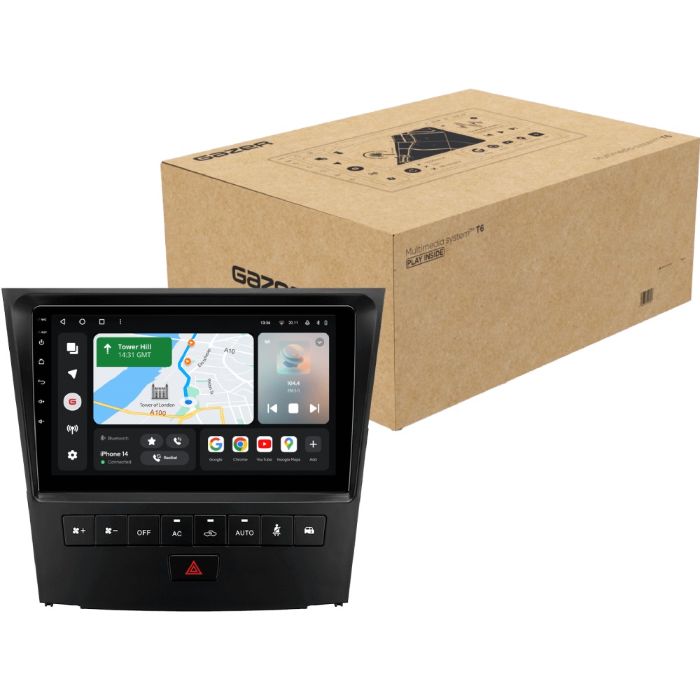 Автомагнітола GAZER T6009-S190 для Lexus GS300 GS350 GS400 GS430 GS450h GS460 3 (S190) Додатково CarPlay; Android Auto; Мікрофон; Голосове керування; 4G (LTE); 3G; GPS модуль; ОЗП: 2 Гб; Вбудована пам'ять: 32 Гб; Розділення екрану; швидке пробудження; Голосове керування; Підтримка IPAS; Підтримка PDC; Підтримка TPMS
