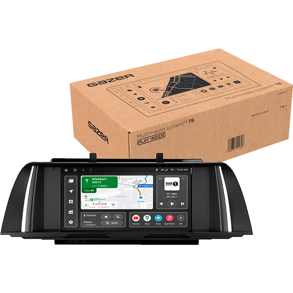 Автомагнитола GAZER T6009-F10/NBT PRO для BMW 5 Series NBT (F10) 2013-2017 (79482) Дополнительно Android 10; Память: 4 Гб/64 Гб; Процессор: 8 ядер 2.0 ГГц; CarPlay; Android Auto; Микрофон; Голосовое управление; 4G (LTE); 3G; GPS-модуль; Разделение экрана; Быстрое пробуждение; Голосовое управление;; Поддержка IPAS; Поддержка PDC; Поддержка TPMS