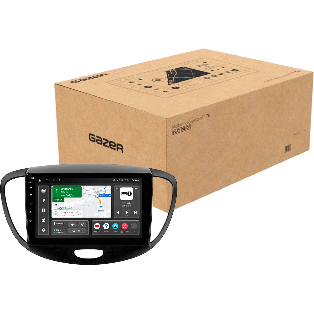 Автомагнитола GAZER T6009-PA PRO для Hyundai i10 PA 2007-2013 (79804) Дополнительно Android 10; Память: 4 Гб/64 Гб; Процессор: 8 ядер 2.0 ГГц; CarPlay; Android Auto; Микрофон; Голосовое управление; 4G (LTE); 3G; GPS-модуль; Разделение экрана; Быстрое пробуждение; Голосовое управление;; Поддержка IPAS; Поддержка PDC; Поддержка TPMS