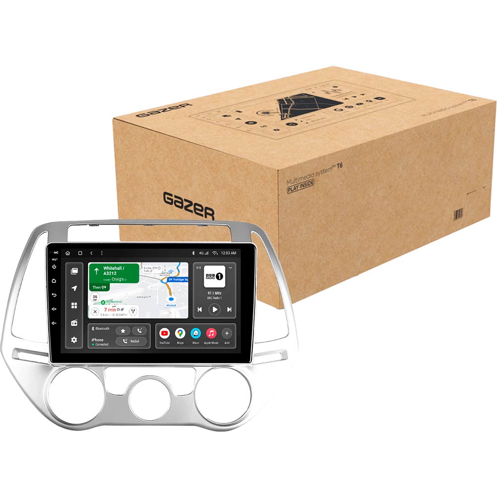 Автомагнітола GAZER T6009-PB PRO для Hyundai i20 1 PB 2012-2014 (79806) Додатково Android 10; Пам'ять: 4 Гб/64 Гб; Процесор: 8 ядер 2.0 ГГц; CarPlay; Android Auto; Мікрофон; Голосове керування; 4G (LTE); 3G; GPS модуль; Розділення екрану; Швидке пробудження; Голосове керування;; Підтримка IPAS; Підтримка PDC; Підтримка TPMS