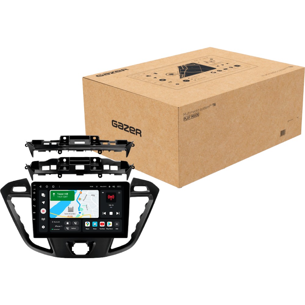 Автомагнітола GAZER T6009-TRN PRO для Ford Tourneo Custom 1/Transit 2012-2021 (79994) Додатково Оперативна пам'ять – 4 Гб; внутрішня пам'ять 64 Гб; чіп підсилювача TDA7851; чіп радіоприймача TDA7708; комплектація: автомагнітола, кабелі підключення входів/виходів, мікрофон, GPS Антена, LTE Антена, кабелі USB, гвинти кріплення, інструкція, SIM-карта