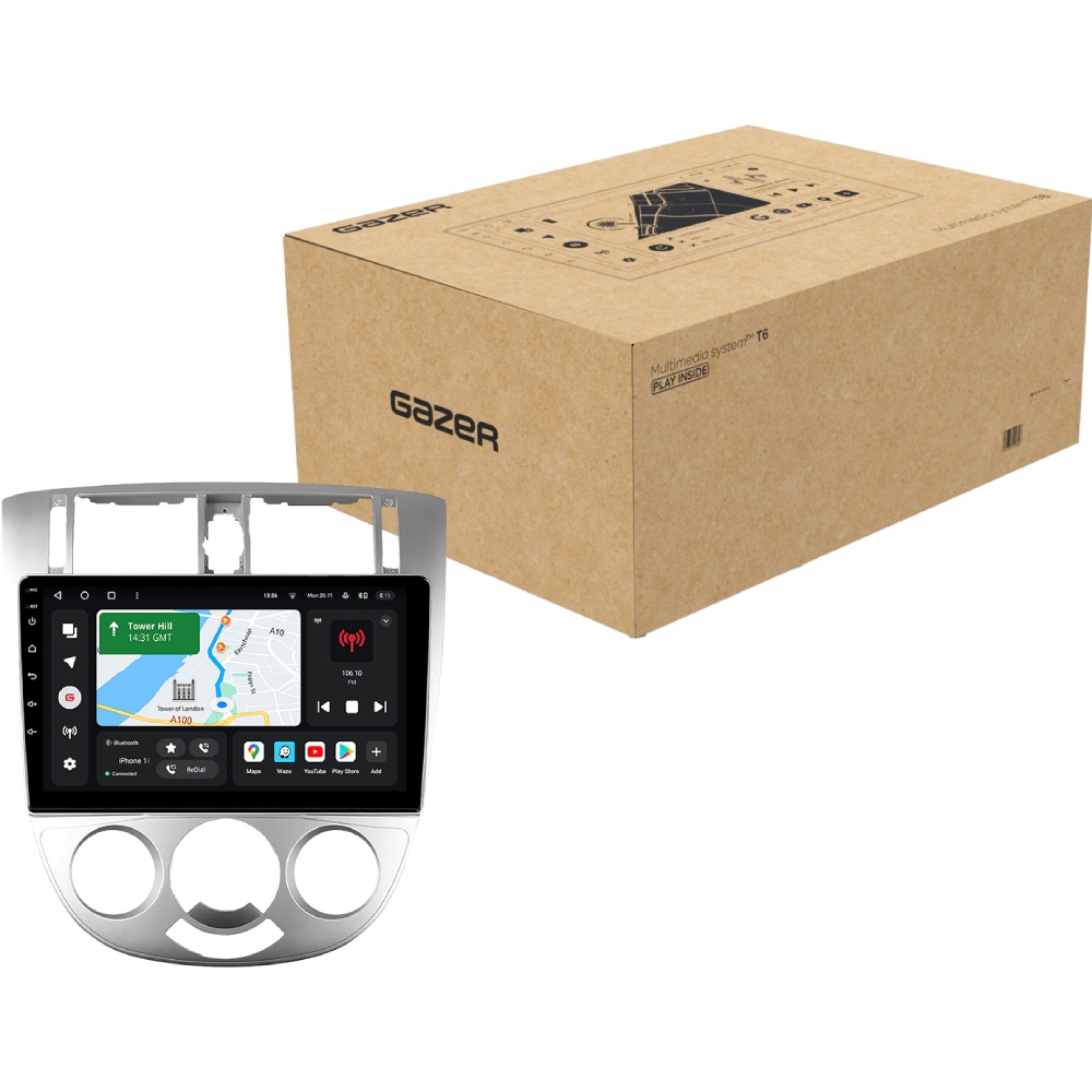 Автомагнітола GAZER T6010-J200 PRO для Daewoo Gentra 2 2013-2015 (80371) Додатково CarPlay; Android Auto; Мікрофон; Голосове керування; 4G (LTE); 3G; GPS модуль; ОЗУ: 4 Гб; Вбудована пам'ять: 64 Гб; Розділення екрану; Швидке пробудження; Підтримка IPAS; Підтримка PDC; Підтримка TPMS
