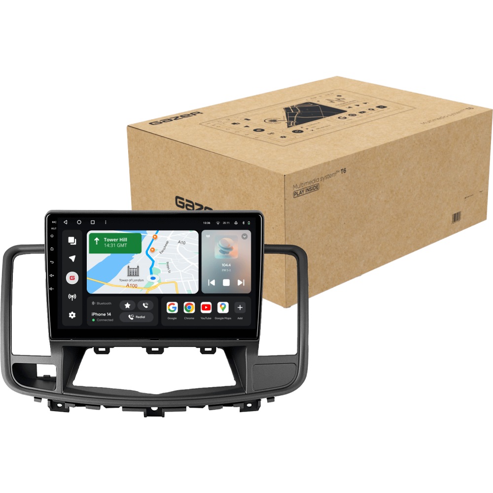 Автомагнітола GAZER T6010-J32/H PRO для Nissan Teana 2008-2013 (80373) Додатково CarPlay; Android Auto; Мікрофон; Голосове керування; 4G (LTE); 3G; GPS модуль; ОЗУ: 4 Гб; Вбудована пам'ять: 64 Гб; Розділення екрану; Швидке пробудження; Підтримка IPAS; Підтримка PDC; Підтримка TPMS