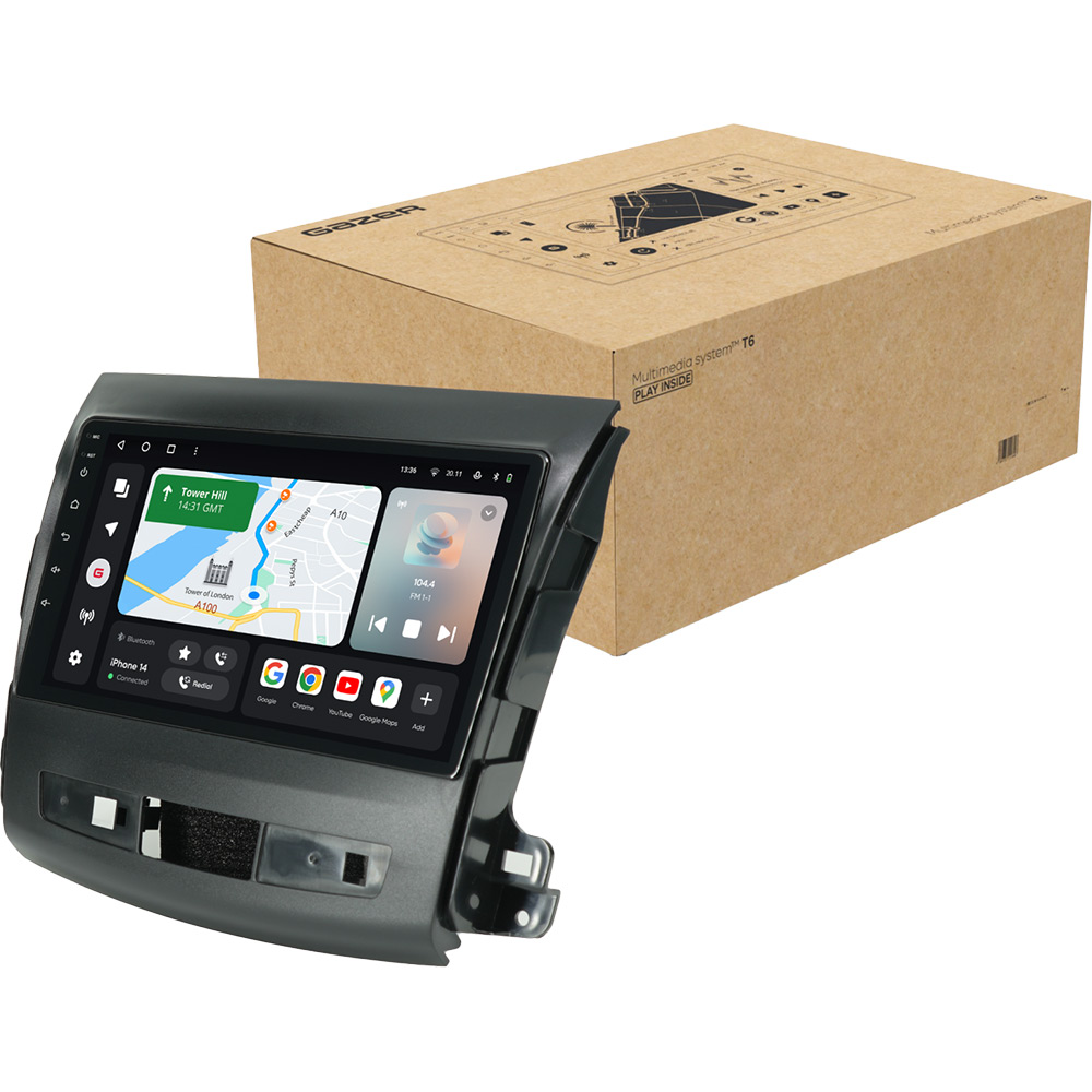 Автомагнітола GAZER T6009-CW/H PRO для Mitsubishi Outlander 2 (CW0W) 2005-2013 Додатково CarPlay; Android Auto; Мікрофон; Голосове керування; 4G (LTE); 3G; GPS модуль; Матриця: QLED; ОЗП: 4 Гб; Вбудована пам'ять: 64 Гб; Розділення екрану; Швидке пробудження; Голосове керування; Підтримка IPAS, PDC, TPMS; Підтримка штатних камер