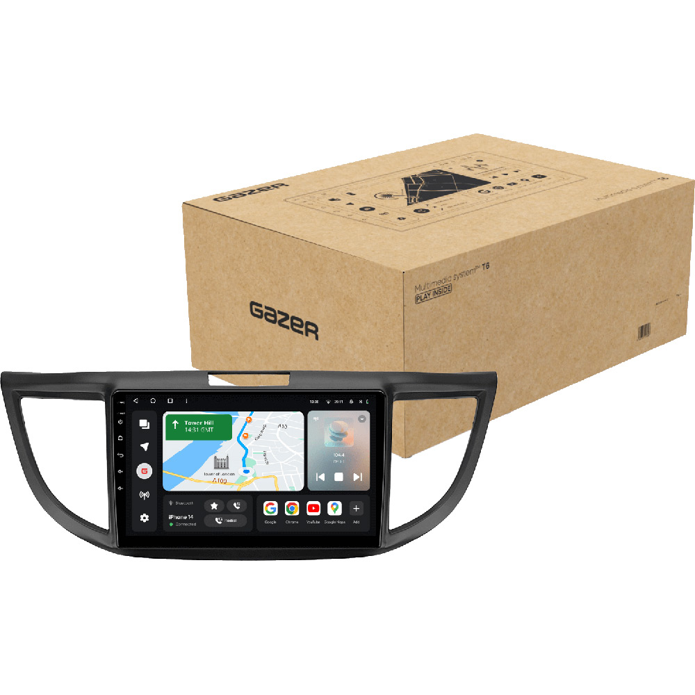 Автомагнітола GAZER T6009-RM/L PRO для Honda CR-V 4 (RM, RE) 2011-2018 Додатково CarPlay; Android Auto; Мікрофон; Голосове керування; 4G (LTE); 3G; GPS модуль; Матриця: QLED; ОЗП: 4 Гб; Вбудована пам'ять: 64 Гб; Розділення екрану; Швидке пробудження; Голосове керування; Підтримка IPAS, PDC, TPMS; Підтримка штатних камер