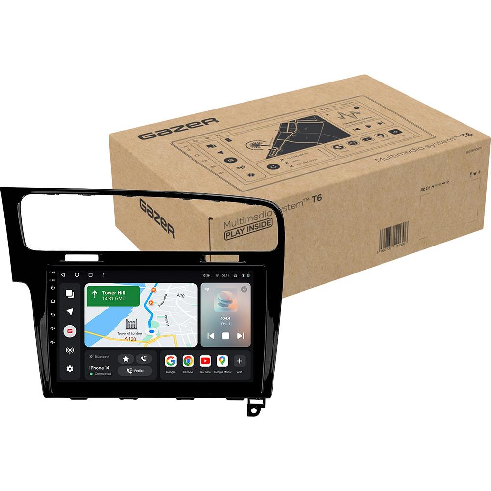 Автомагнітола GAZER T6010-5G/H PRO для Volkswagen Golf 7 (5G) 2012-2020 Додатково CarPlay; Android Auto; Мікрофон; Голосове керування; 4G (LTE); 3G; GPS модуль; Матриця: QLED; ОЗП: 4 Гб; Вбудована пам'ять: 64 Гб; Розділення екрану; Швидке пробудження; Голосове керування; Підтримка IPAS, PDC, TPMS; Підтримка штатних камер