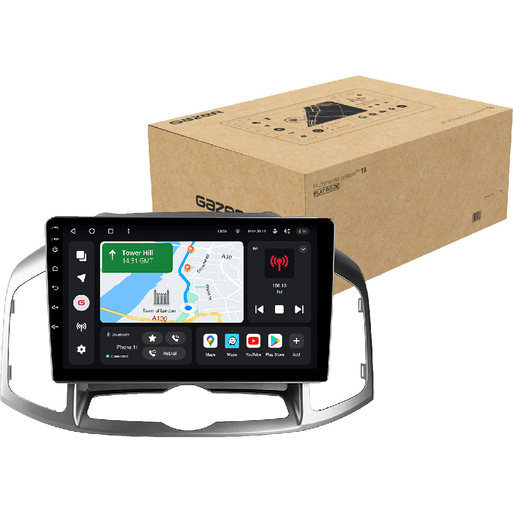 Автомагнітола GAZER T6010-C140 PRO для Chevrolet Captiva 1 2011-2016 Додатково CarPlay; Android Auto; Мікрофон; Голосове керування; 4G (LTE); 3G; GPS модуль; Матриця: QLED; ОЗП: 4 Гб; Вбудована пам'ять: 64 Гб; Розділення екрану; Швидке пробудження; Голосове керування; Підтримка IPAS, PDC, TPMS; Підтримка штатних камер