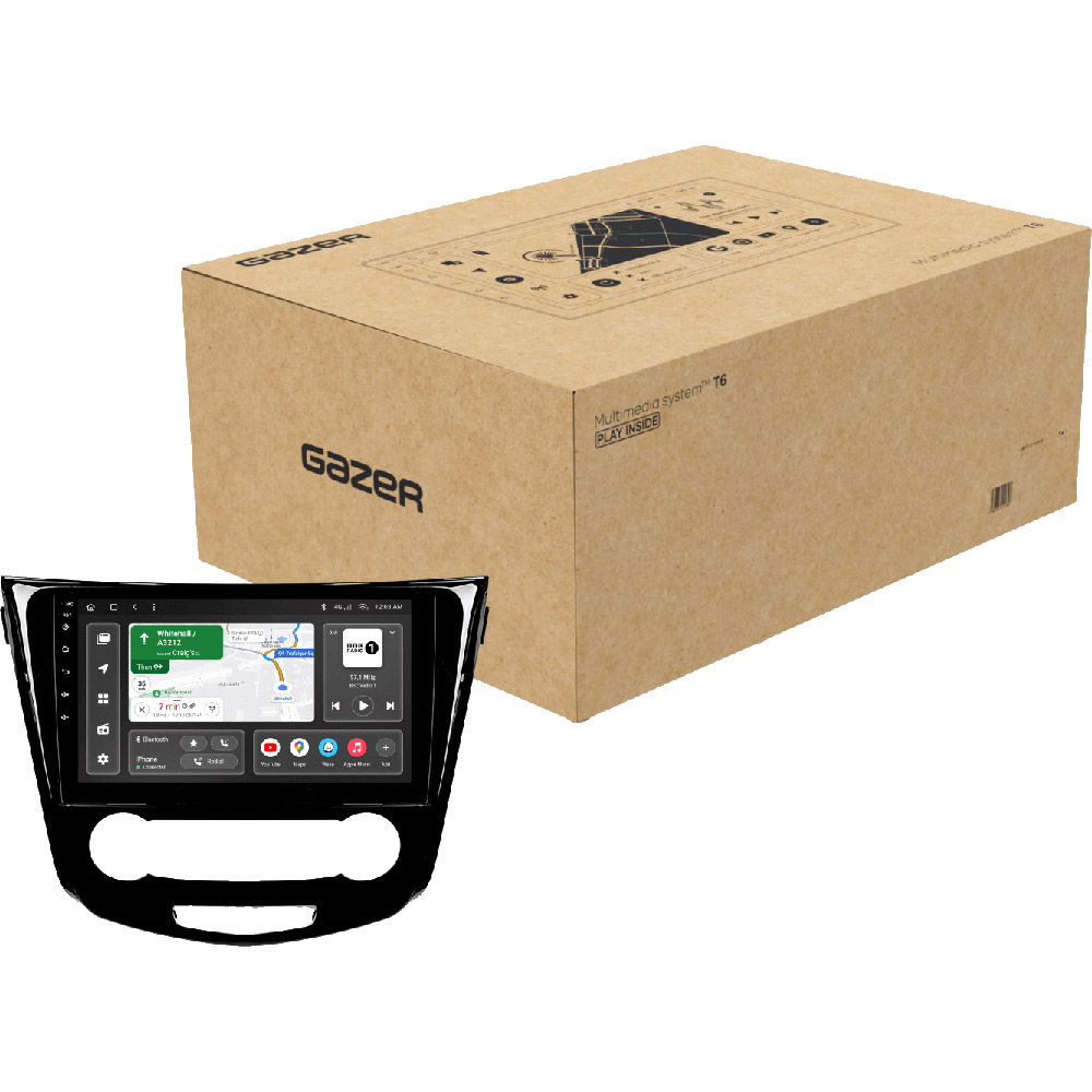 Автомагнітола GAZER T6010-T32/L PRO для Nissan X-Trail 3, Qashqai 2 (Manual air conditioning) Додатково CarPlay; Android Auto; Мікрофон; Голосове керування; 4G (LTE); 3G; GPS модуль; Матриця: QLED; ОЗП: 4 Гб; Вбудована пам'ять: 64 Гб; Розділення екрану; Швидке пробудження; Голосове керування; Підтримка IPAS, PDC, TPMS; Підтримка штатних камер