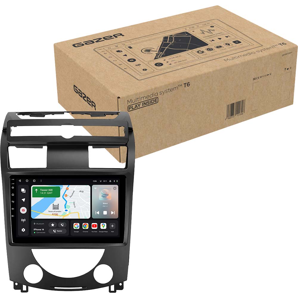Автомагнітола GAZER T6010-Y250 PRO для SsangYong Rexton 1 (Y250) 2006-2012 (80523) Додатково Android 10; Пам'ять: 4 Гб/64 Гб; Процесор: 8 ядер 2.0 ГГц; CarPlay; Android Auto; Мікрофон; Голосове керування; 4G (LTE); 3G; GPS модуль; Розділення екрану; Швидке пробудження; Голосове керування;; Підтримка IPAS; Підтримка PDC; Підтримка TPMS