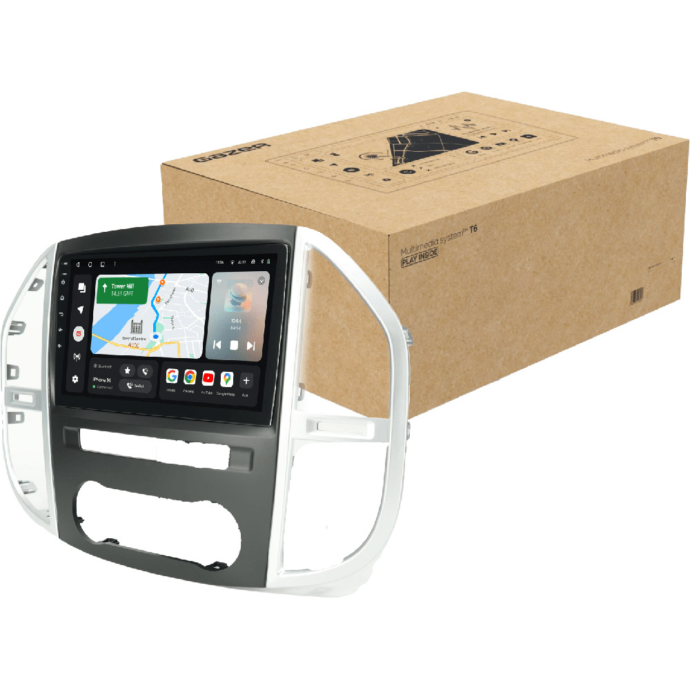 Автомагнитола GAZER T6010-W447 PRO для Mercedes-Benz Vito 3 (W447) 2014-2020 Дополнительно CarPlay; Android Auto; Микрофон; Голосовое управление; 4G (LTE); 3G; GPS-модуль; Матрица: QLED; ОЗУ: 4 Гб; Встроенная память: 64 Гб; Разделение экрана; Быстрое пробуждение; Голосовое управление; Поддержка IPAS, PDC, TPMS; Поддержка штатных камер