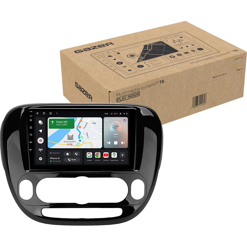 Автомагнитола GAZER T6509-PS PRO для Kia Soul 2 (PS) 2013-2019 Дополнительно CarPlay; Android Auto; Микрофон; Голосовое управление; 4G (LTE); 3G; GPS-модуль; Матрица: QLED; ОЗУ: 4 Гб; Встроенная память: 64 Гб; Разделение экрана; Быстрое пробуждение; Голосовое управление; Поддержка IPAS, PDC, TPMS; Поддержка штатных камер